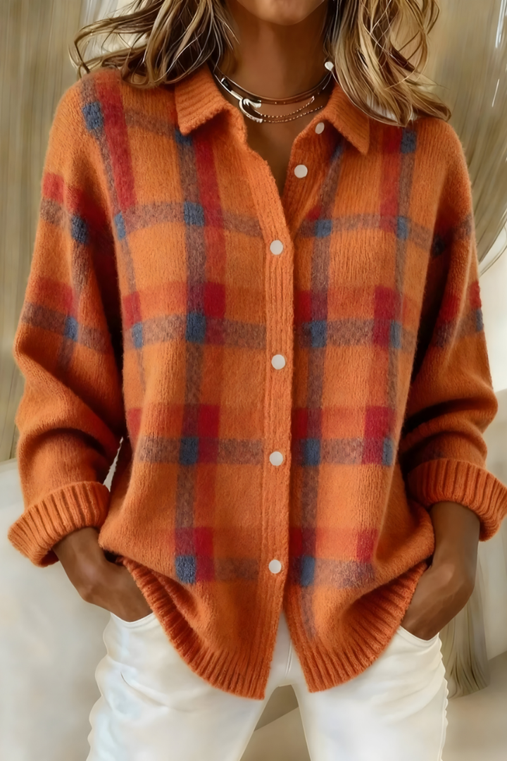 Saskia | Cardigan Classique à Carreaux Femme en Tricot Doux