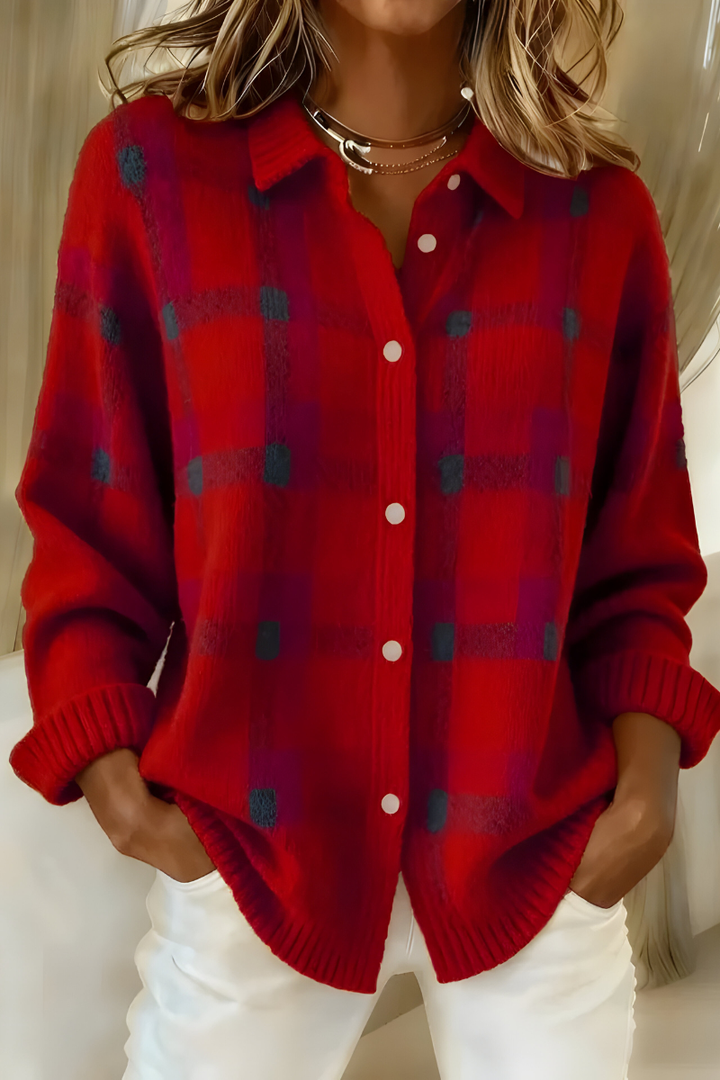 Saskia | Cardigan Classique à Carreaux Femme en Tricot Doux