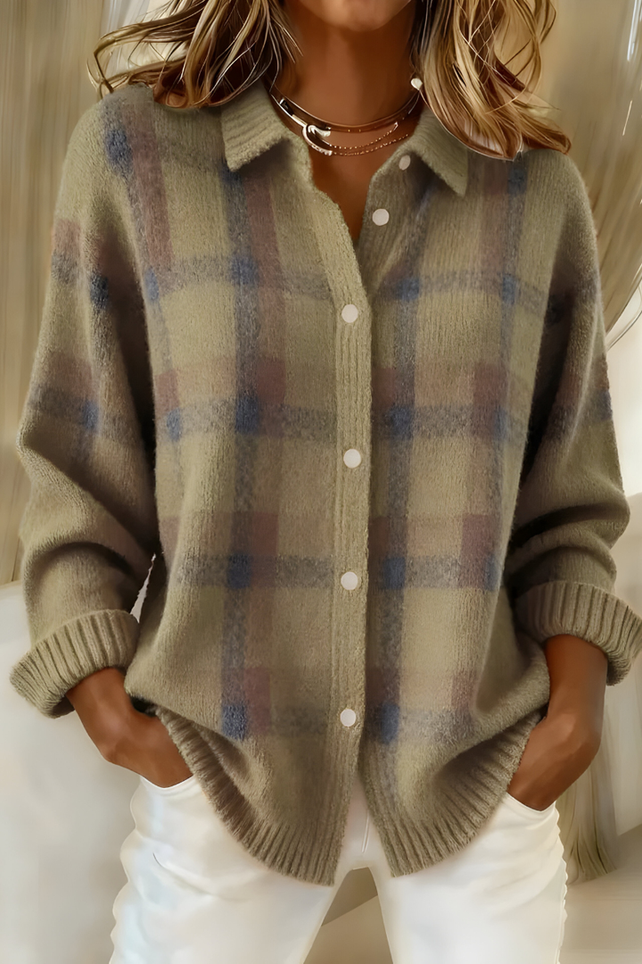 Saskia | Cardigan Classique à Carreaux Femme en Tricot Doux