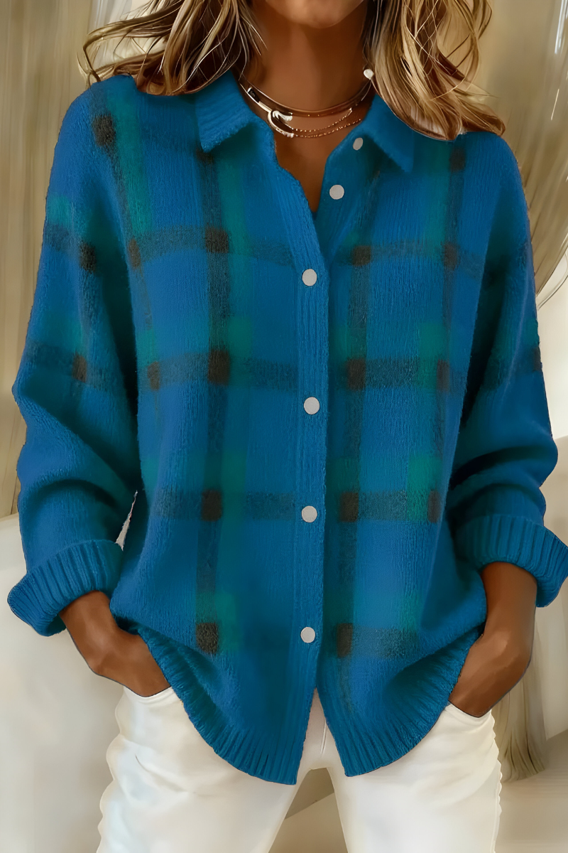 Saskia | Cardigan Classique à Carreaux Femme en Tricot Doux