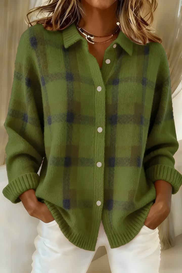 Saskia | Cardigan Classique à Carreaux Femme en Tricot Doux