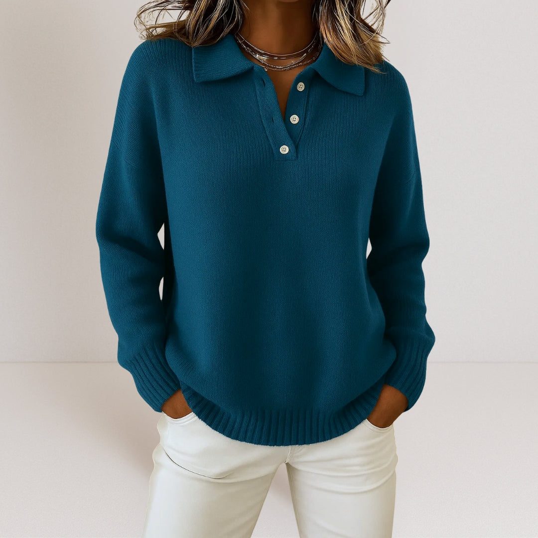 Olivia | Élégant Pull Tricot Femme à Col Structuré pour un Style Raffiné
