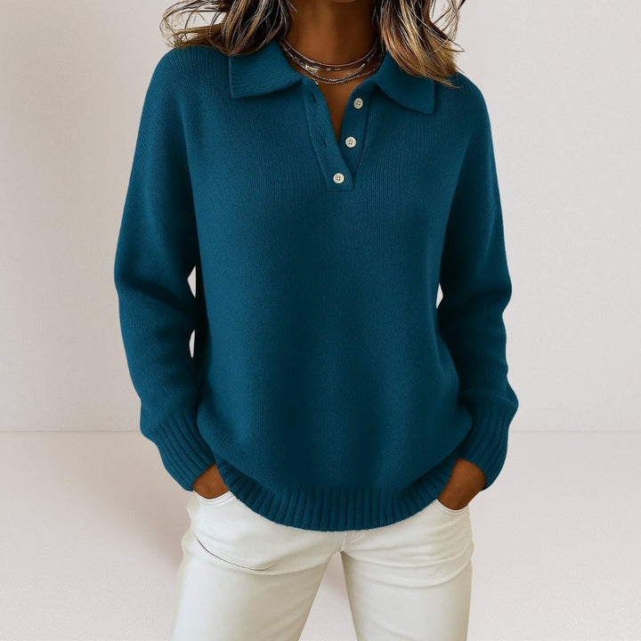 Olivia | Élégant Pull Tricot Femme à Col Structuré pour un Style Raffiné