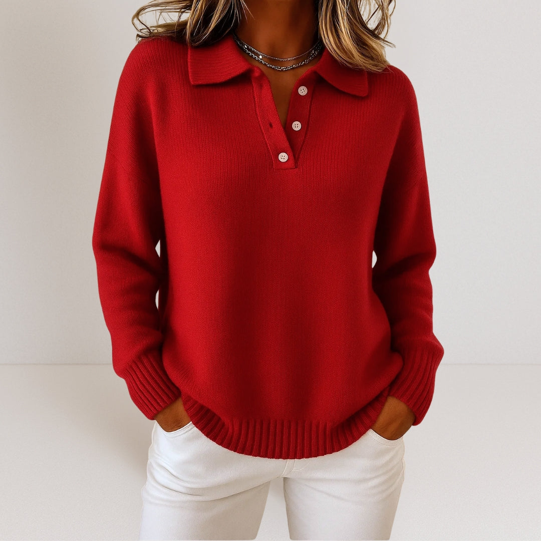 Olivia | Élégant Pull Tricot Femme à Col Structuré pour un Style Raffiné