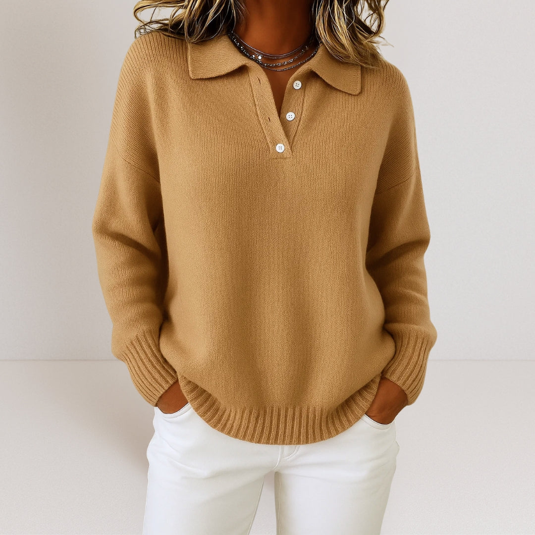 Olivia | Élégant Pull Tricot Femme à Col Structuré pour un Style Raffiné