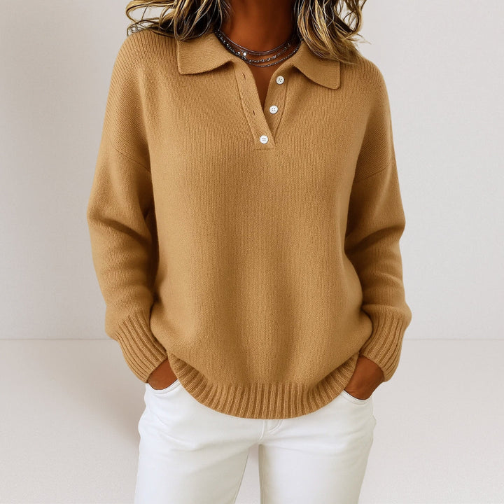 Olivia | Élégant Pull Tricot Femme à Col Structuré pour un Style Raffiné