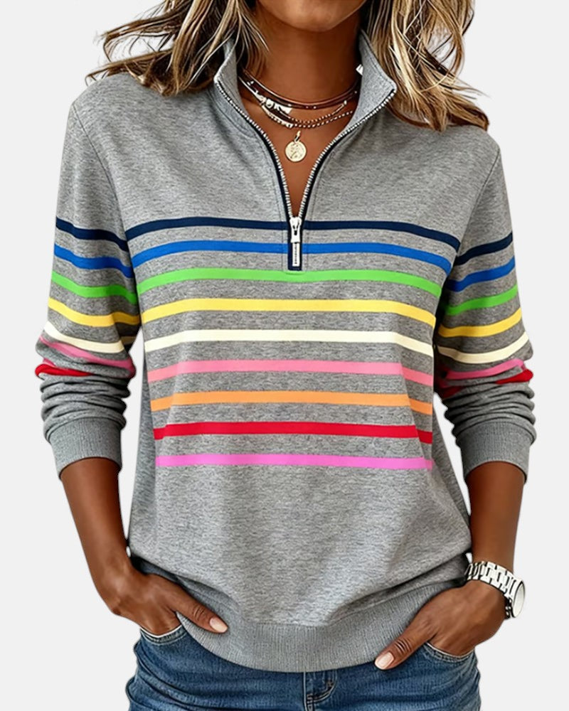 Ariel | Sweat Femme Zippé Rayé Confortable et Tendance