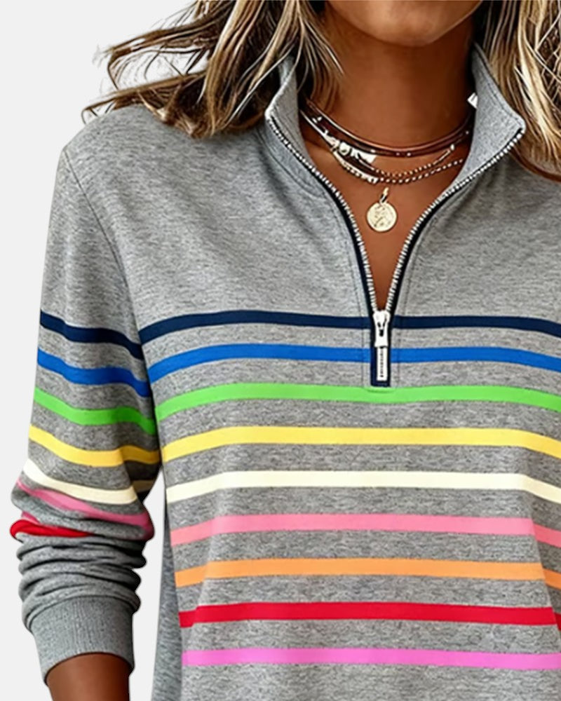 Ariel | Sweat Femme Zippé Rayé Confortable et Tendance