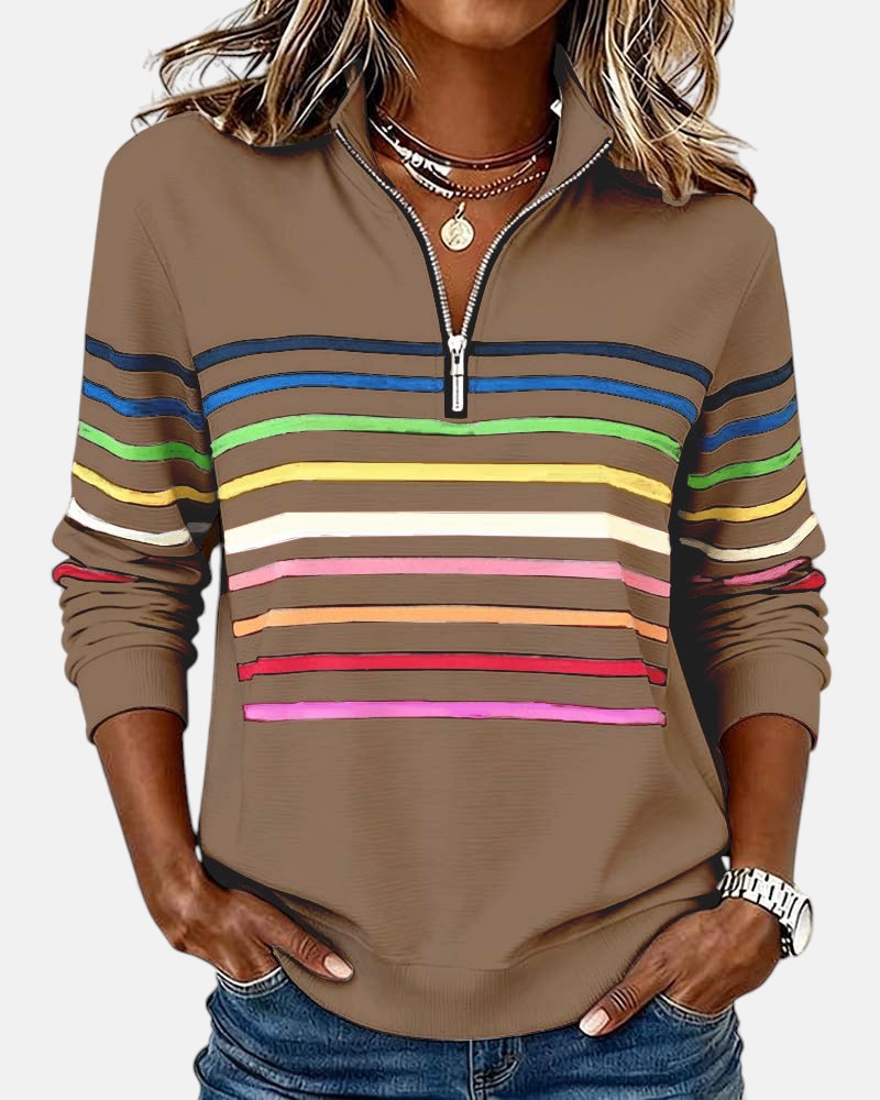 Ariel | Sweat Femme Zippé Rayé Confortable et Tendance
