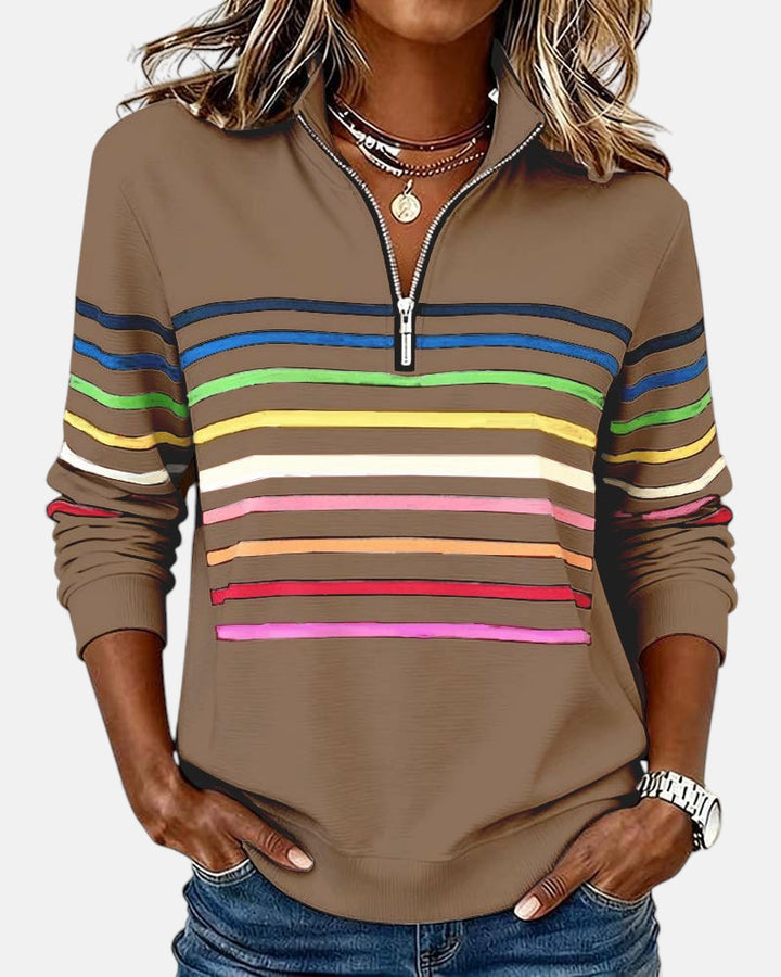 Ariel | Sweat Femme Zippé Rayé Confortable et Tendance