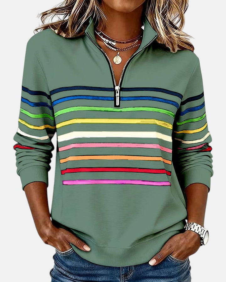 Ariel | Sweat Femme Zippé Rayé Confortable et Tendance
