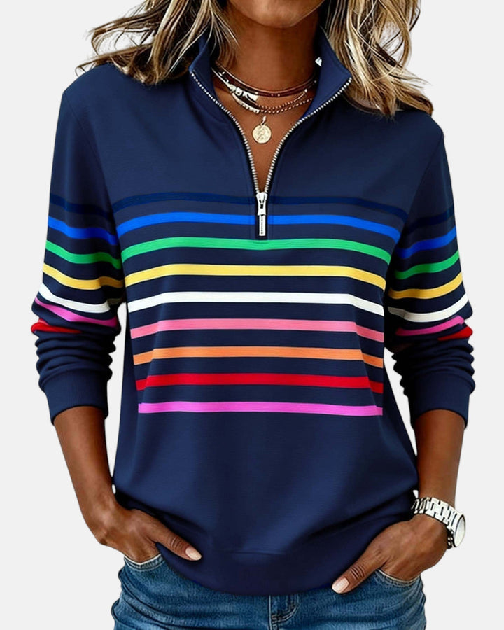 Ariel | Sweat Femme Zippé Rayé Confortable et Tendance