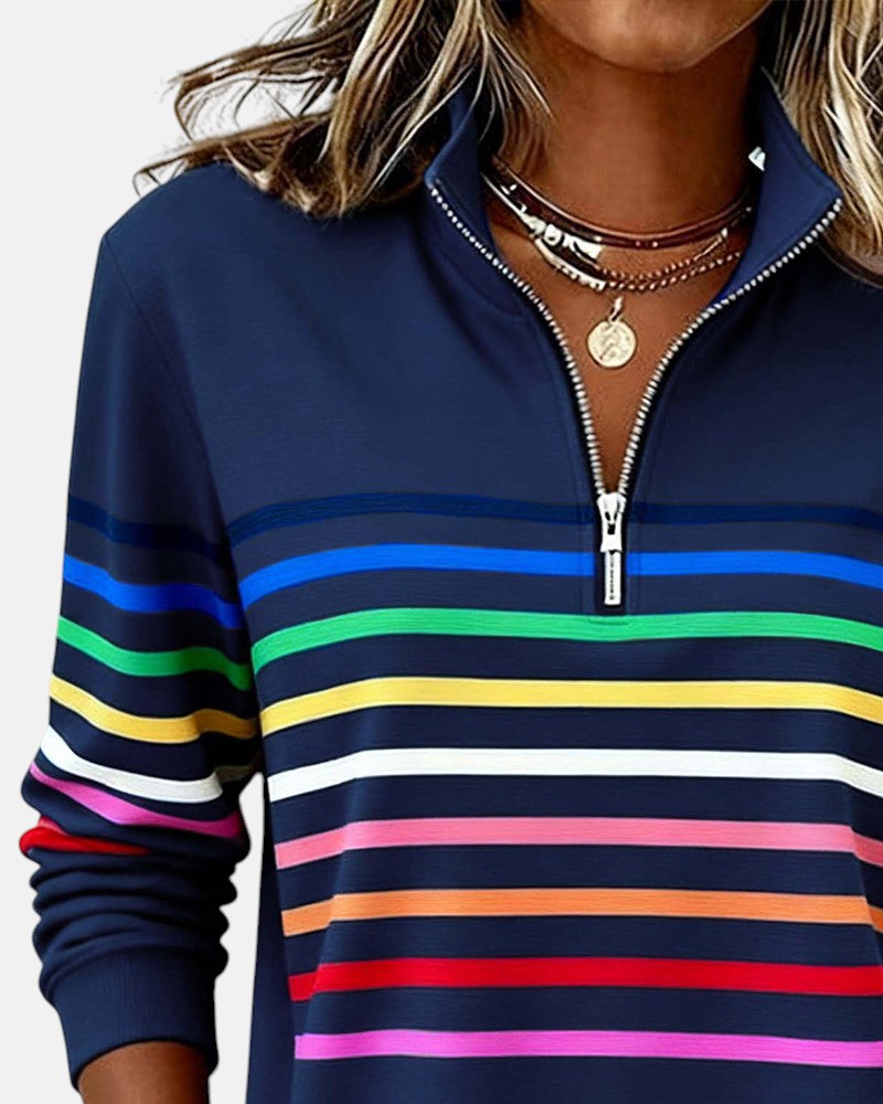 Ariel | Sweat Femme Zippé Rayé Confortable et Tendance