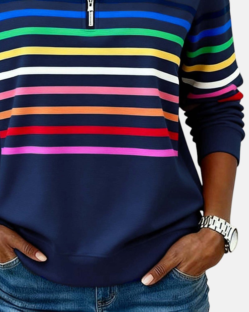 Ariel | Sweat Femme Zippé Rayé Confortable et Tendance