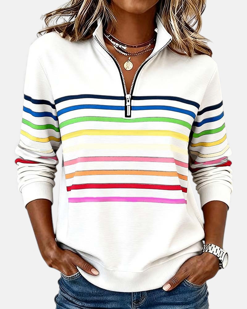Ariel | Sweat Femme Zippé Rayé Confortable et Tendance