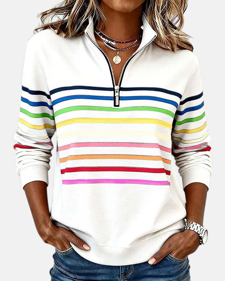 Ariel | Sweat Femme Zippé Rayé Confortable et Tendance