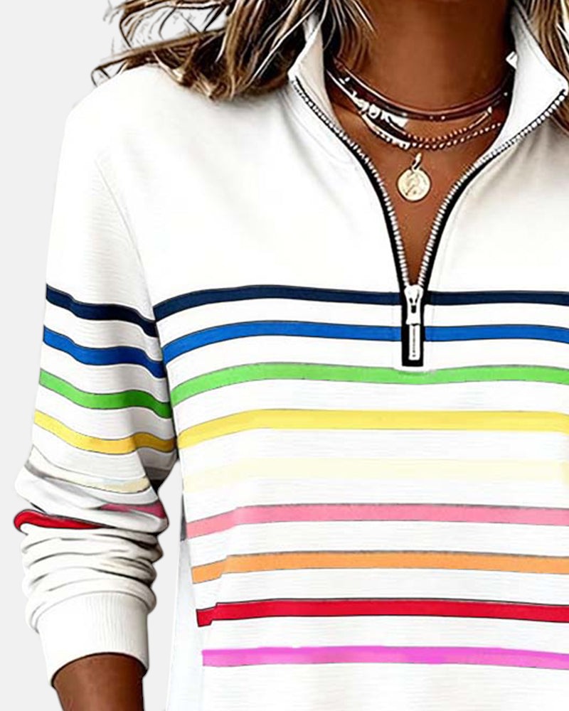 Ariel | Sweat Femme Zippé Rayé Confortable et Tendance