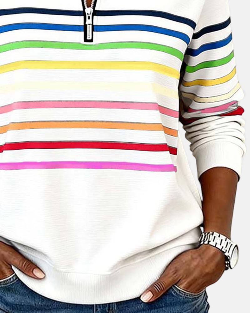 Ariel | Sweat Femme Zippé Rayé Confortable et Tendance