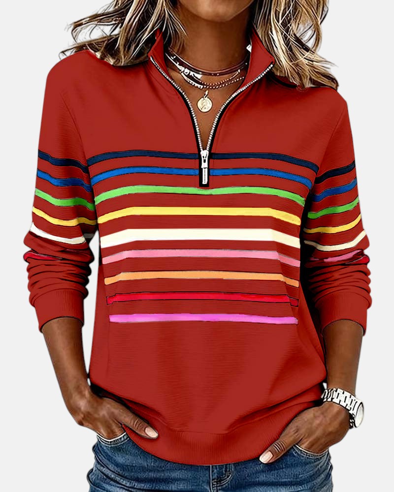 Ariel | Sweat Femme Zippé Rayé Confortable et Tendance