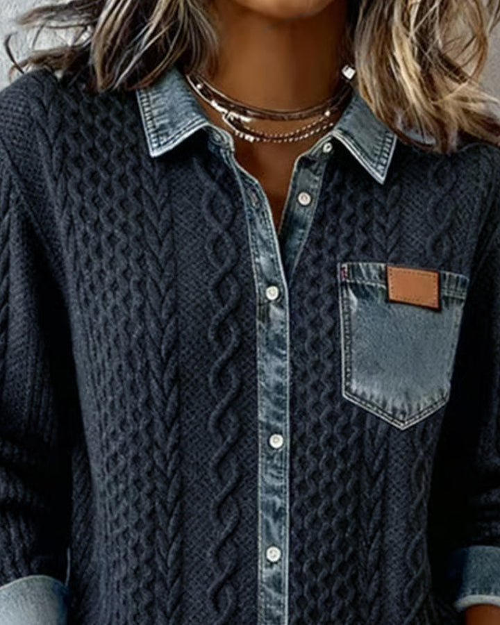 Jade | Chemisier Femme Chic à Manches Longues avec Détails en Denim