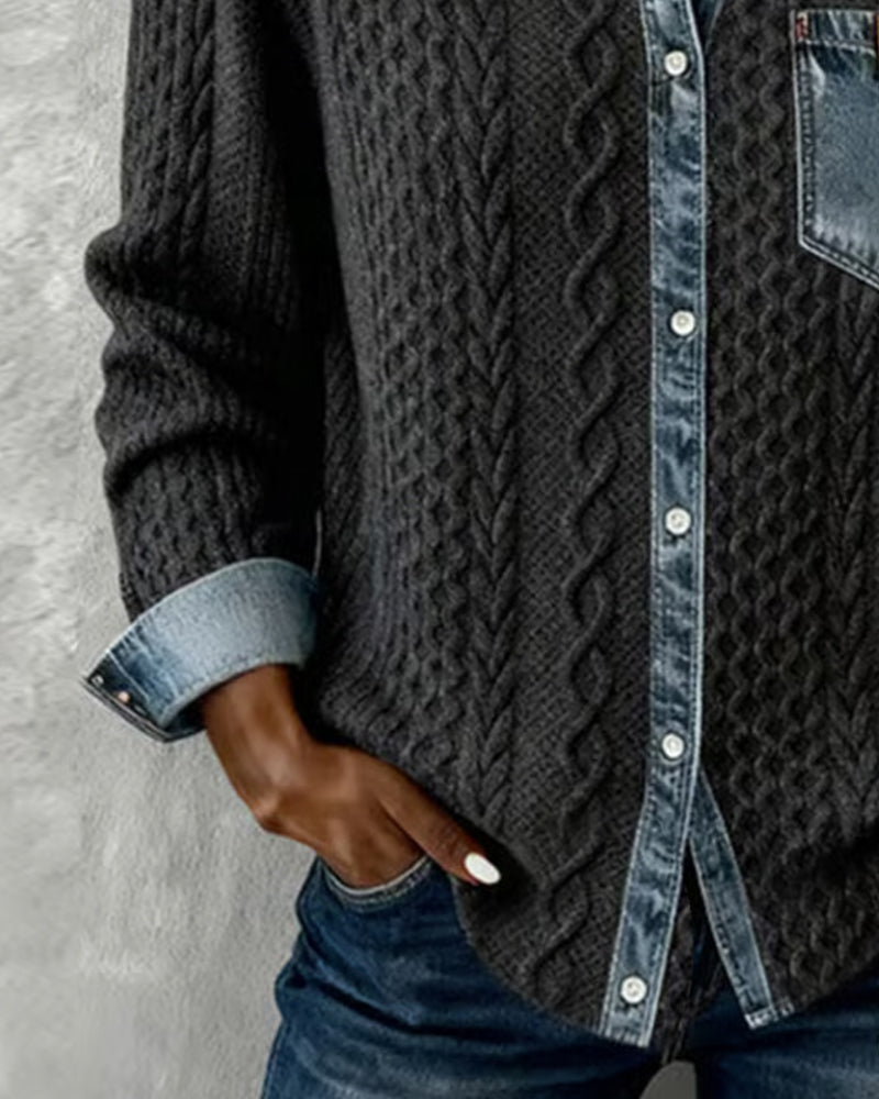 Jade | Chemisier Femme Chic à Manches Longues avec Détails en Denim