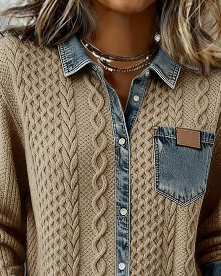 Jade | Chemisier Femme Chic à Manches Longues avec Détails en Denim