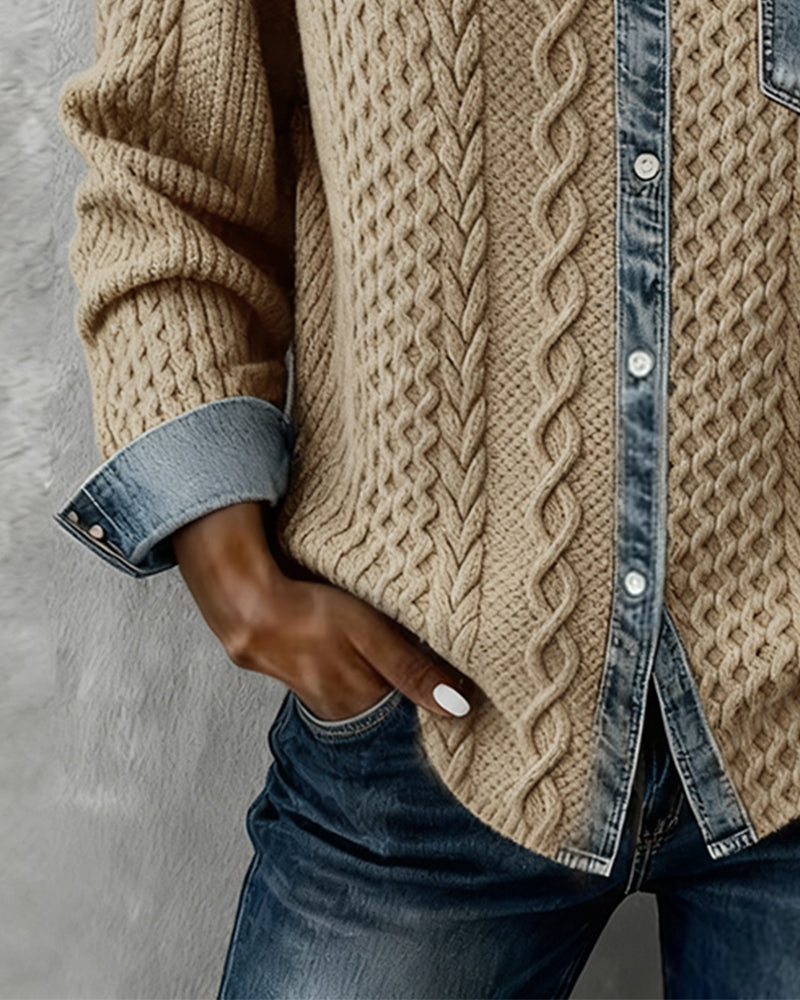 Jade | Chemisier Femme Chic à Manches Longues avec Détails en Denim