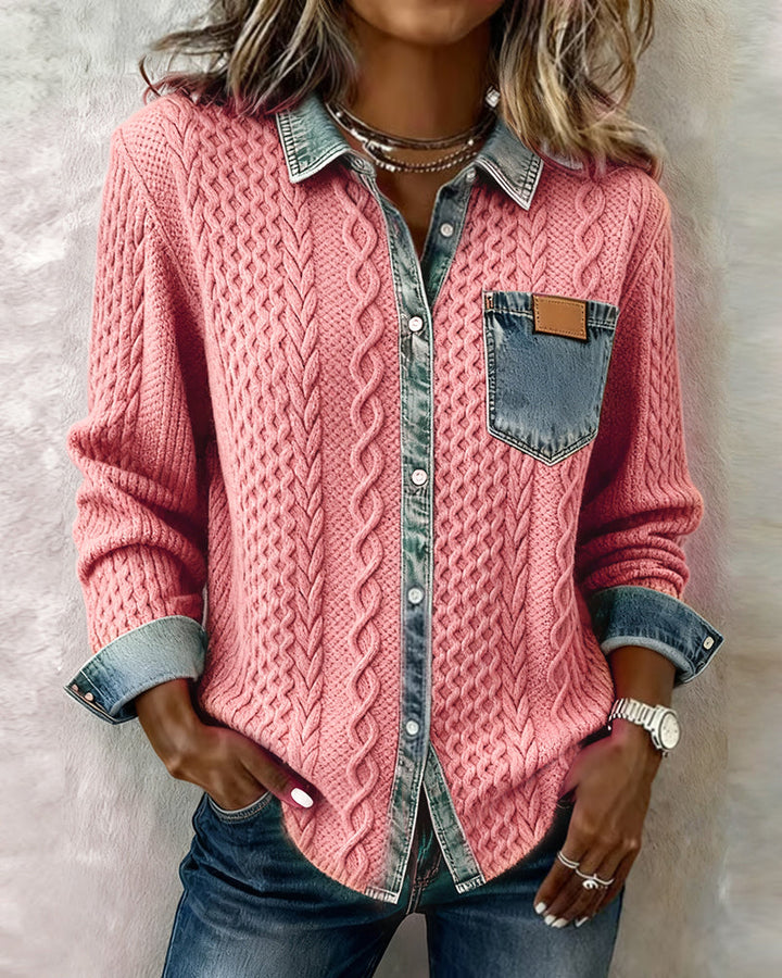 Jade | Chemisier Femme Chic à Manches Longues avec Détails en Denim