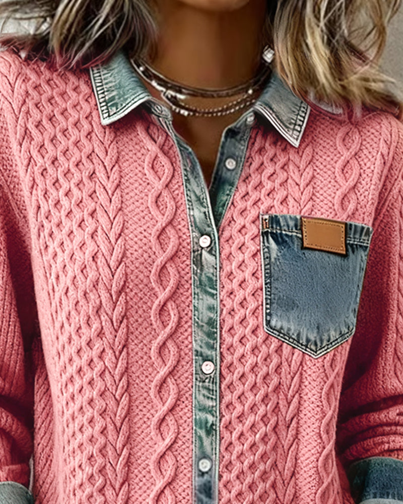 Jade | Chemisier Femme Chic à Manches Longues avec Détails en Denim