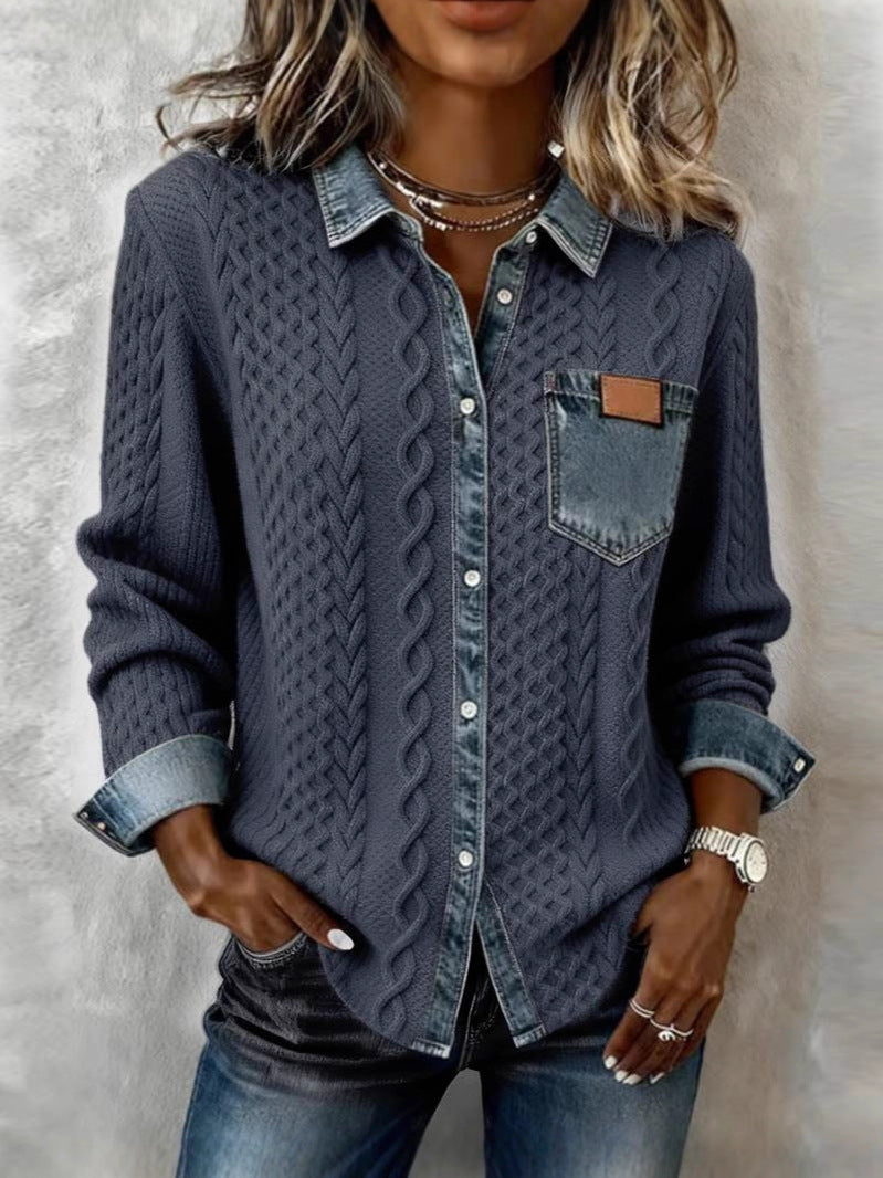 Jade | Chemisier Femme Chic à Manches Longues avec Détails en Denim