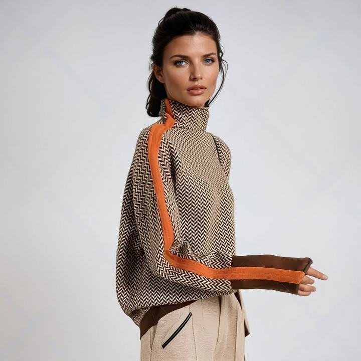 Aimée | Pull Col Montant Femme avec Rayures Contrastées