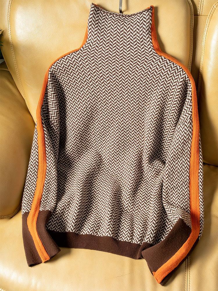 Aimée | Pull Col Montant Femme avec Rayures Contrastées