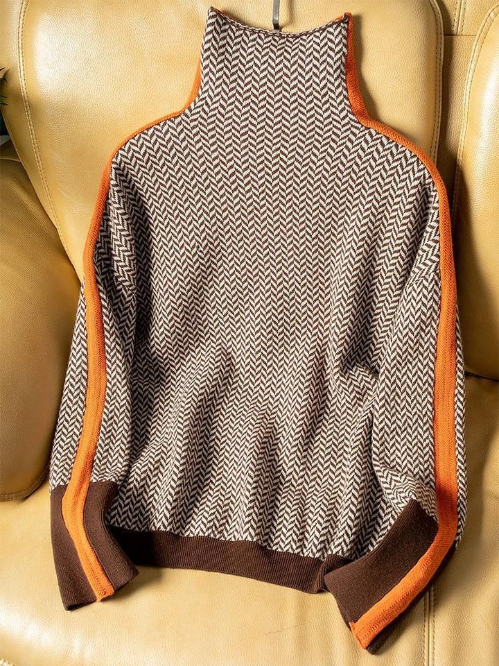 Aimée | Pull Col Montant Femme avec Rayures Contrastées