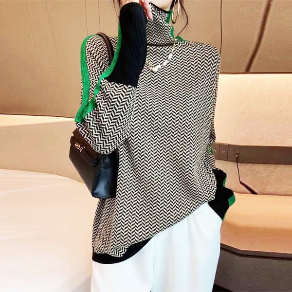 Aimée | Pull Col Montant Femme avec Rayures Contrastées