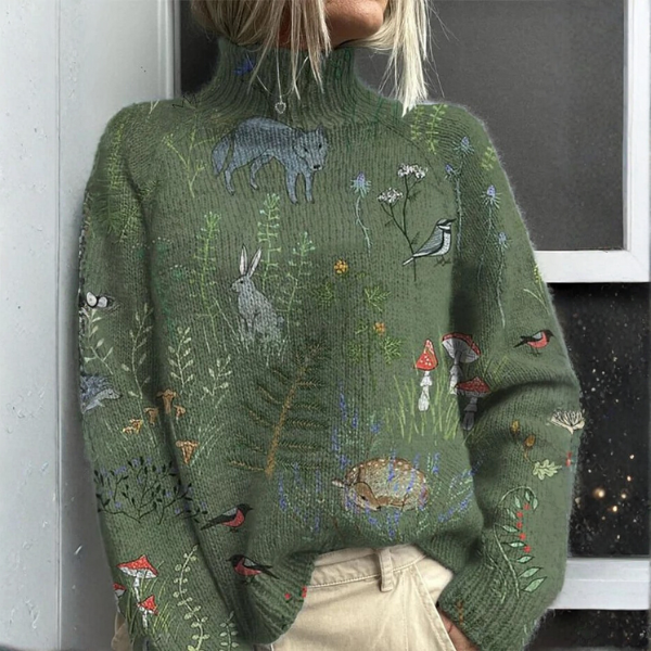 Daria | Pull Fleuri Femme Col Roulé Chaud