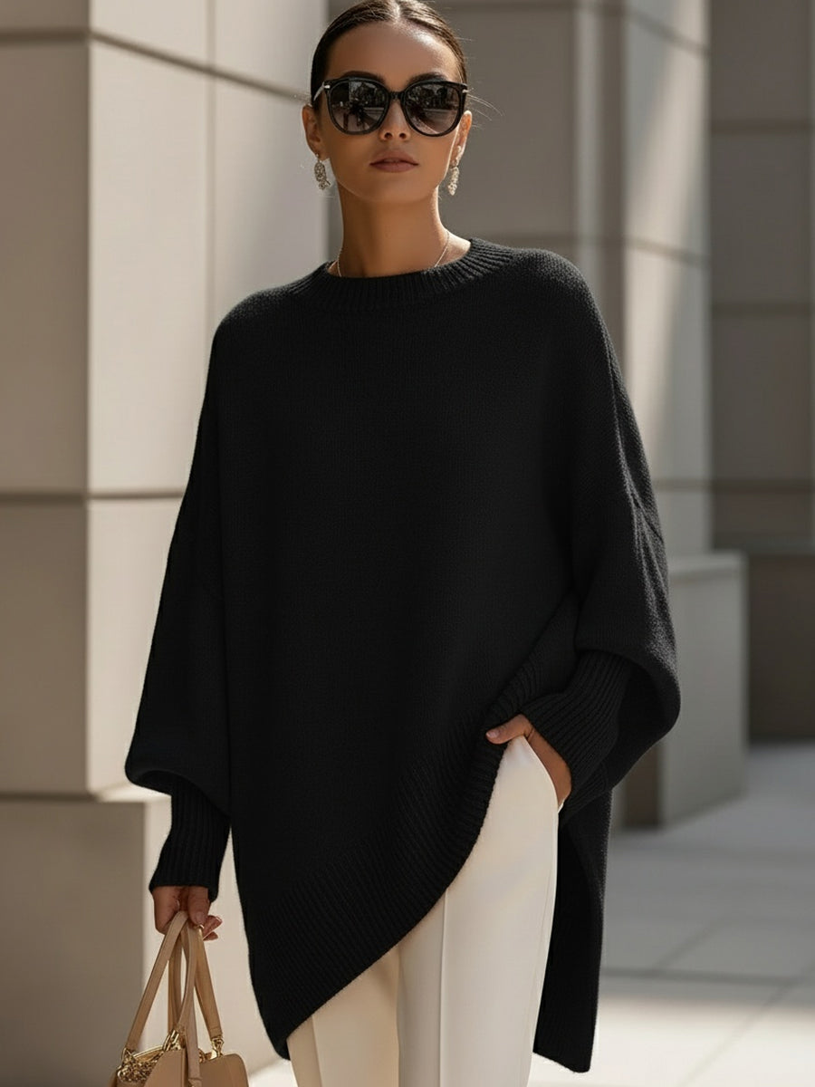 Anaïs | Pull en Laine Mélangée Oversize Femme avec Encolure Arrondie et Ourlet Asymétrique