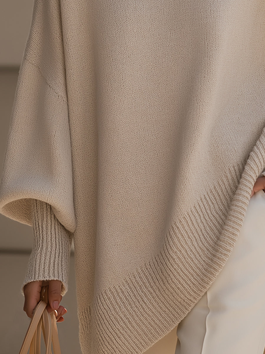Anaïs | Pull en Laine Mélangée Oversize Femme avec Encolure Arrondie et Ourlet Asymétrique