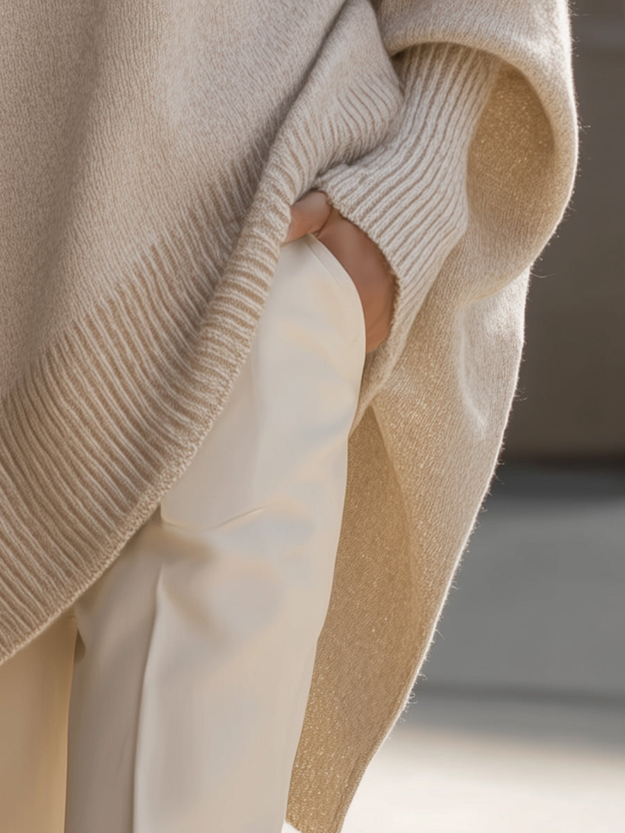 Anaïs | Pull en Laine Mélangée Oversize Femme avec Encolure Arrondie et Ourlet Asymétrique