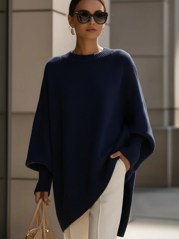 Anaïs | Pull en Laine Mélangée Oversize Femme avec Encolure Arrondie et Ourlet Asymétrique