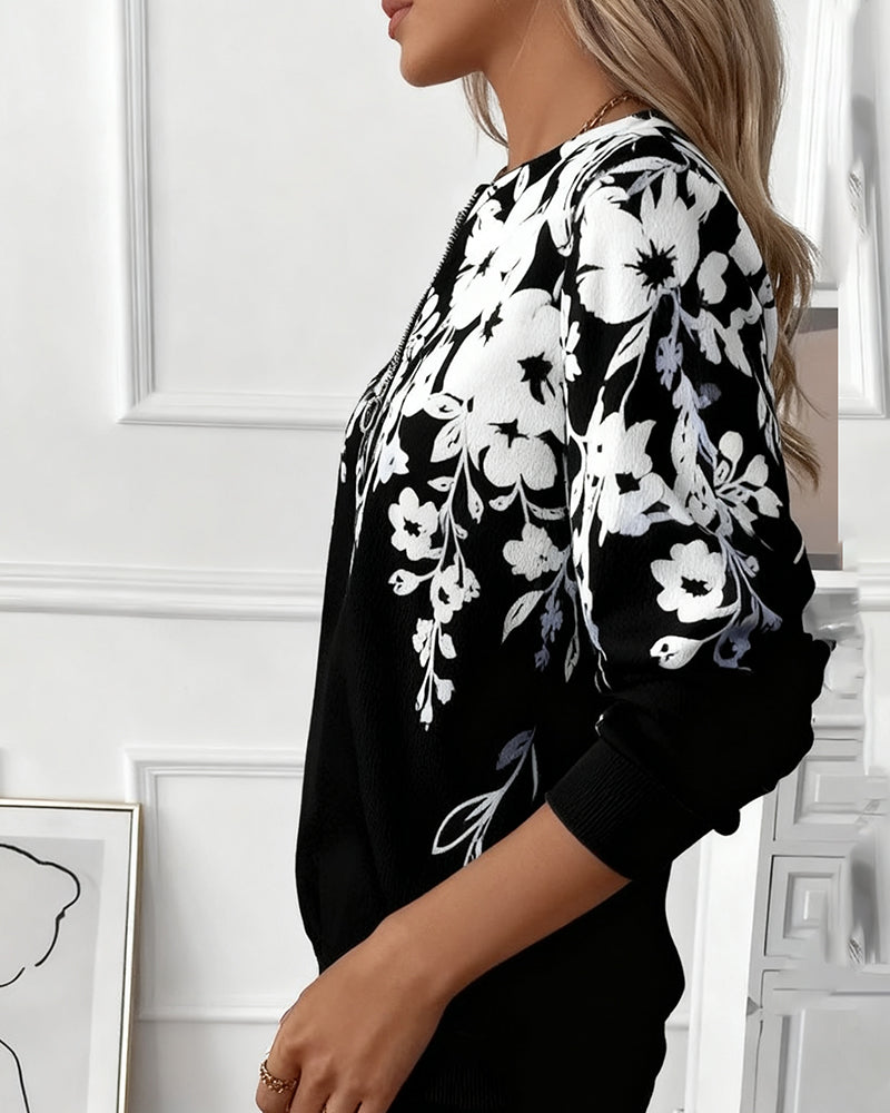 Flora | Sweatshirt Zippé Femme Floral à Demi-Zip